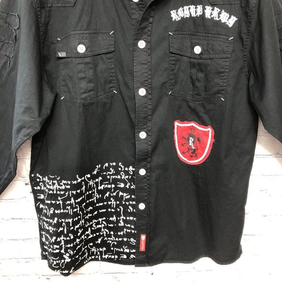 Royal Army Y2K Red Black Cross Wings Embroidered Bling Graphic Streetwear Sz 2X - Picture 13 of 14